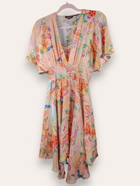 Tolani Floral Smocked Waist Dress XS Cupro EUC Bohemian